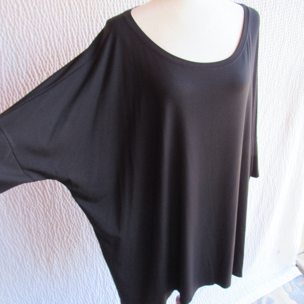 Eileen Fisher Womens Black Dolman Sleeve Relaxed Oversized Tunic Top Large
